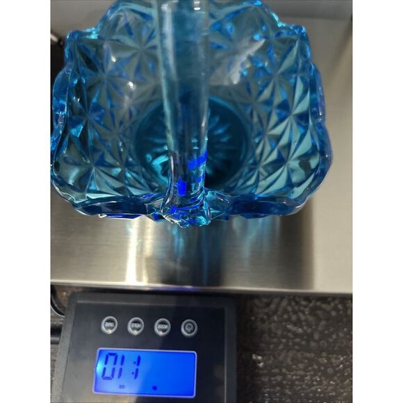 EUC Vintage Indiana Glass Monticello Aqua Blue Basket Handle 7" Easter Gift Art - Picture 10 of 12